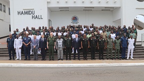 RUSSIAN AMBASSADOR TO GHANA SERGEI BERDNIKOV  DELIVERS AN ADDRESS AT THE GHANA ARMED FORCES  COMMAND AND STAFF COLLEGE (April 17, 2023, Accra)