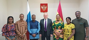 Russian Ambassador to Ghana Sergei Berdnikov  Meets with Chairman of the Ghanaian Youth Preparatory Committee for the World Youth Festival 2024 John Aggrey